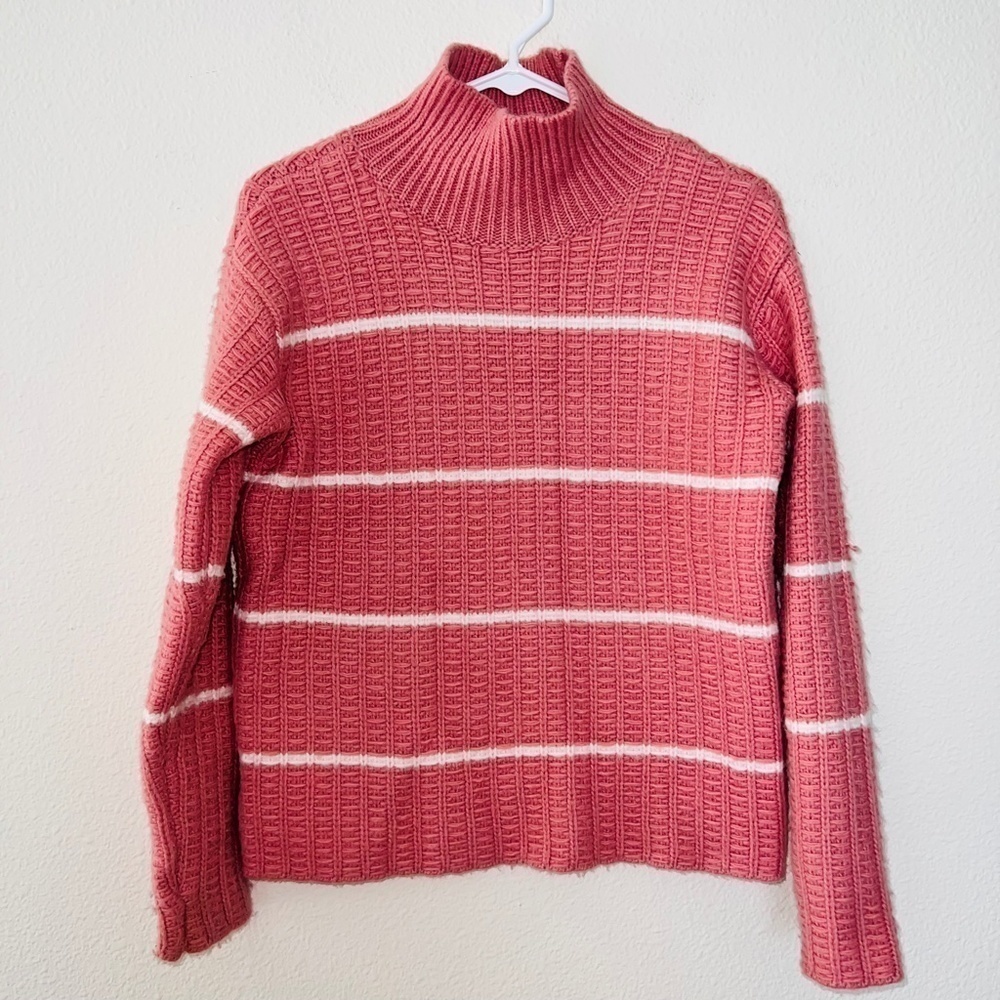 Ann Taylor Pink Mock Neck Striped Wool Blend Pullover Sweater size XS